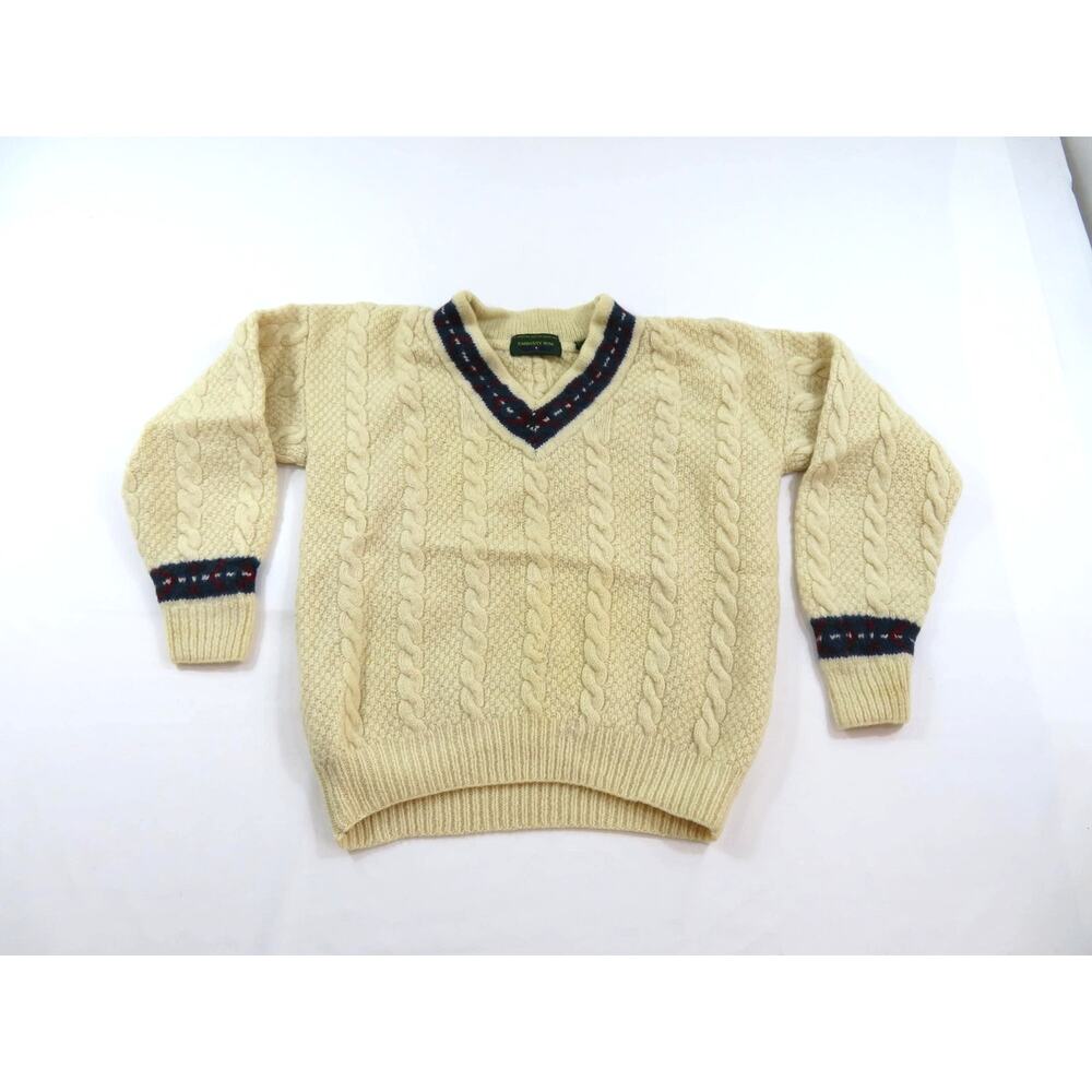 Embassy Row Cricket Sweater, V-Neck Cable-Knit, Beige Sz M 1990s